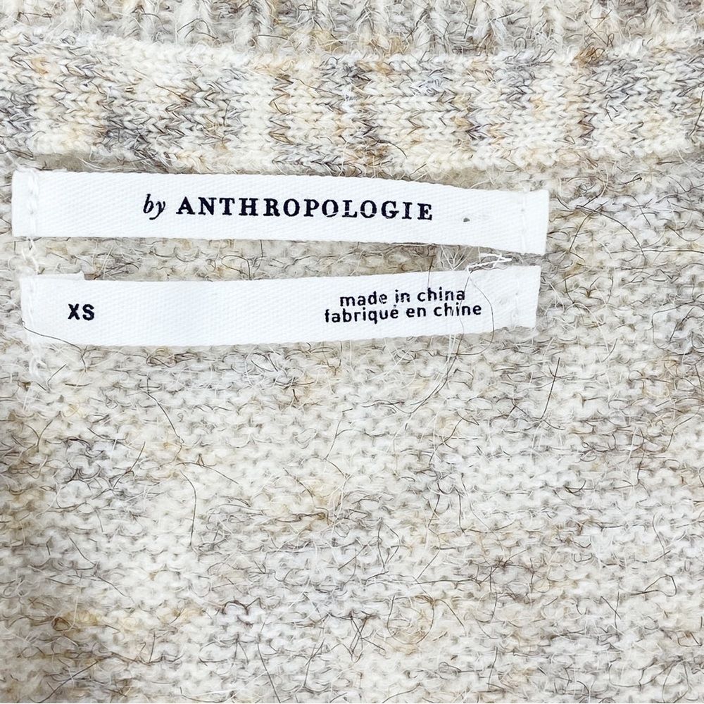 Anthro Low V Neck Cream Tan Sweater Womens XS - Picture 3 of 7